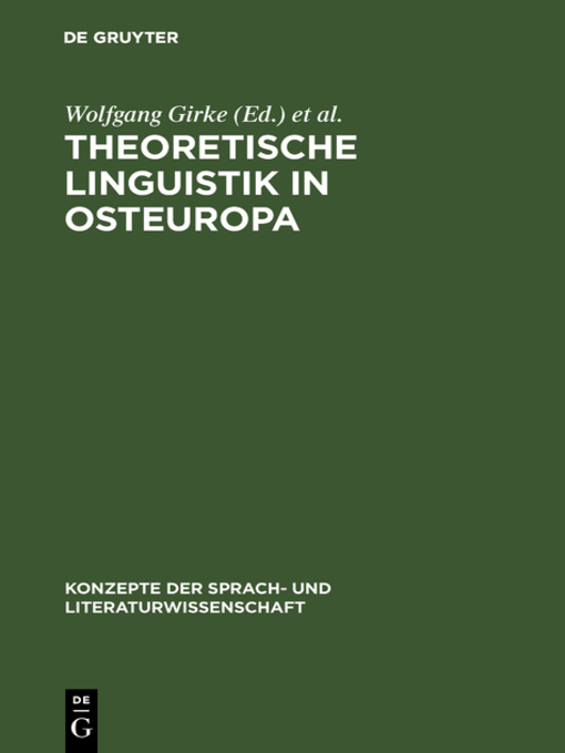 Upplýsingar um Theoretische Linguistik in Osteuropa eftir Wolfgang Girke - Biðlisti